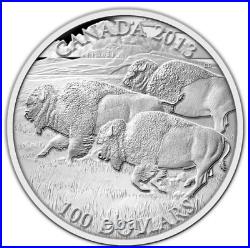 $100 2013 BISON STAMPEDE 1OZ Pure Silver Coin Canada Master of Prairie Wind