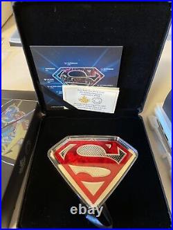 10 oz. Pure Silver Coloured Coin Superman's Shield Mintage 1500 (2017)