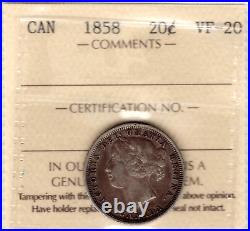 1858 Canada 20 Cents Silver Coin ICCS Graded VF-20