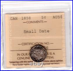 1858 Canada 5 Cents Silver Coin Small Date ICCS Graded AU-58