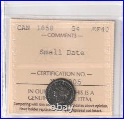 1858 Canada 5 Cents Silver Coin Small Date ICCS Graded EF-40