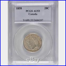 1858 Canada Silver 20 Cents Coin PCGS AU-53