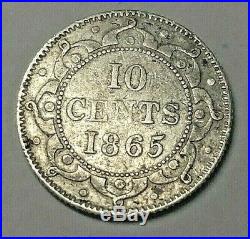 1865 Newfoundland Silver 10 Cents Coin VF/XF