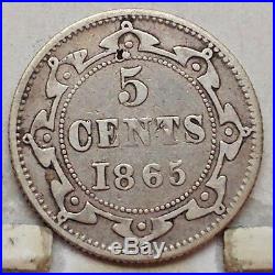 1865 Newfoundland Silver 5 Cent Coin V F