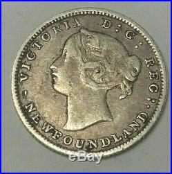 1865 Newfoundland Silver 5 Cents Coin VF/XF