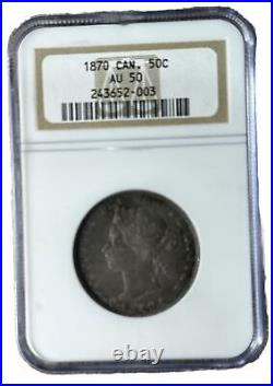 1870 Canada 50 Cent Piece Silver Coin LCW AU 50