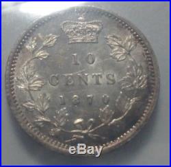 1870 Canada Silver 10 Cents Coin ICCS AU-55