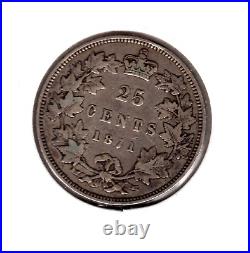 1871 Canada 25 Cents Silver Coin Obverse 1 VG/Fine