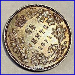1871 H Canada 25 Cents Quarter Dollar Silver Coin Queen Victoria Obverse # 2