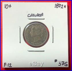 1872 H Canada Silver 10 Cent Dime Coin Key Date $375 Fine