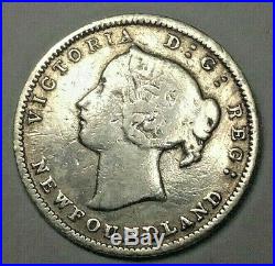 1873 Obv 2 Newfoundland Silver 5 Cents Coin KEY DATE