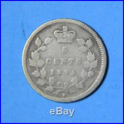 1875 H 5/5 Small Date Canada Victoria Silver 5 Cents Coin Key Date