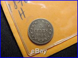 1876 H 5 Cent Coin Canada New Foundland Five Cents. 925 Silver F/VF Grade