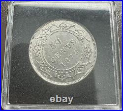 1876 Newfoundland Canada 50 Cents Silver Coin Low Mintage 28,000 Key Date Rare