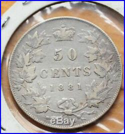 1881 Canada Canadian 50 Cents Half Dollar Silver Coin Queen Victoria