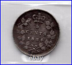 1884 Canada 5 Cents Silver Coin Far 4 ICCS Graded F-15 (Corrosion)