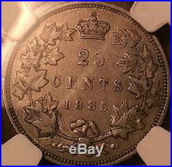 1885 CANADA SILVER 25 CENTS QUARTER Certified NGC VF-25 VERY rare coin