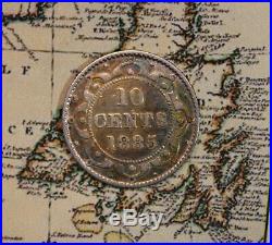 1885 NEWFOUNDLAND CANADA SILVER 10 CENT COIN lot 151 BEAUTY TONE KEY DATE