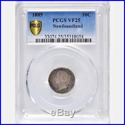 1885 NewFoundLand Silver 10 Cents Coin PCGS VF-25 KEY DATE