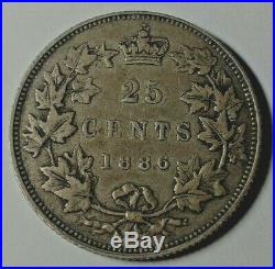 1886 Obv 4. SBE Canada Silver 25 Cents Coin VF