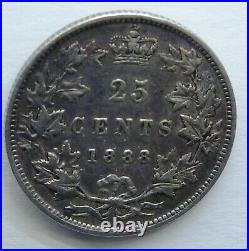 1888 Canada 25 Cents. Queen Victoria Silver Coin