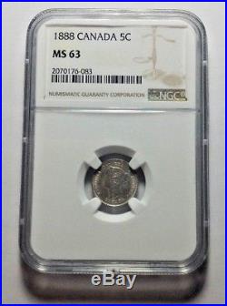 1888 Canada Silver 5 Cents Coin NGC MS-63