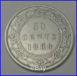 1888 Newfoundland Silver 50 Cents Coin VF