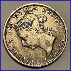 1892 Canada 25 Cents Quarter Dollar Silver Coin Queen Victoria