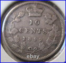 1892 Large 9 Canada Silver Ten Cents Coin. BETTER GRADE Dime 10 cents 10c (JT)
