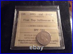 1893 flat top 3 Obverse 6 Canada 10 cent coin iccs certified F12 #xpf316
