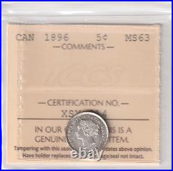 1896 Canada 5 Cents Silver Coin ICCS Graded MS-63
