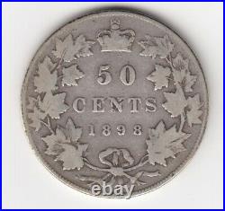 1898 Canada 50 Cents Silver Coin Good/VG (Damage)