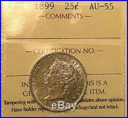 1899 CANADA SILVER 25 CENTS COIN VICTORIA QUARTER ICCS AU-55 Amazing coin