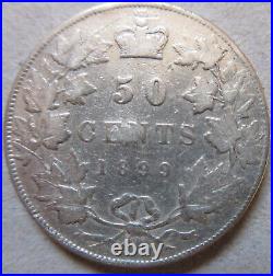 1899 Canada Silver Half Dollar Coin. KEY DATE Victoria Fifty Cents (RJ144)