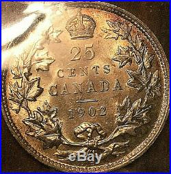 1902H CANADA SILVER 25 CENTS COIN EDWARD VII QUARTER ICCS MS-63 Uncirculated