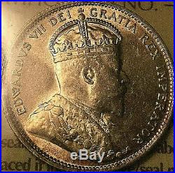 1902H CANADA SILVER 25 CENTS COIN EDWARD VII QUARTER ICCS MS-63 Uncirculated