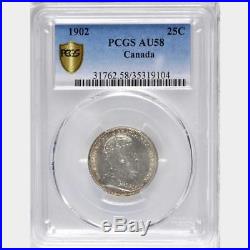 1902 Canada Silver 25 Cents Coin PCGS AU-58 RARE
