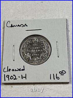 1902-H Canada 25 Cents Silver Coin Low Mintage Cleaned
