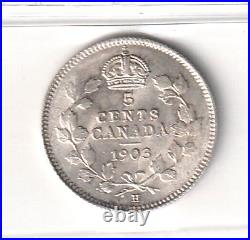 1903-H Canada 5 Cents Silver Coin Small H ICCS Graded MS-63