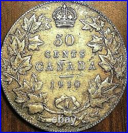 1910 CANADA SILVER 50 CENTS COIN Victorian leaves Nicer example