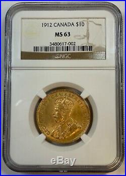1912 Canada $10 Gold Coin NGC Graded MS 63