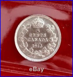 1915 5 Canada Silver 5 Cent Coin A0150 Trends $300 ICCS AU 55