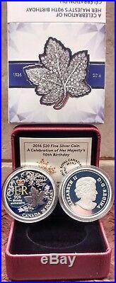 1926-2016 Her Majesty's 90th Birthday $20 Silver Coin Canada Queen Elizabeth II
