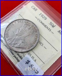 1929 Canada Silver Half Dollar 50 Cent Coin $500 ICCS AU-55