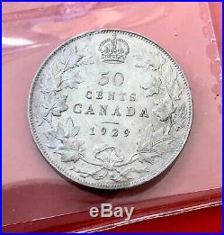 1929 Canada Silver Half Dollar 50 Cent Coin $500 ICCS AU-55