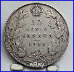 1932 Canada Silver 50 Cents Coin V F KEY DATE