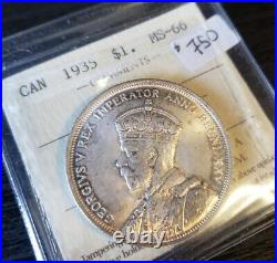 1935 $1 Silver Dollar Coin Canada ICCS MS-66 A Diamond