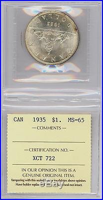1935 Canada Silver Dollar Coin Graded MS-65 by ICCS