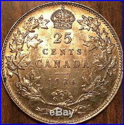 1936 CANADA SILVER 25 CENTS COIN SILVER QUARTER Dot variety Uncirculated