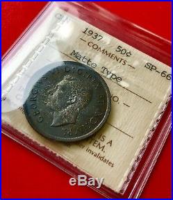 1937 Matte Specimen Canada Silver Half Dollar 50 Cent Coin ICCS Gem 66